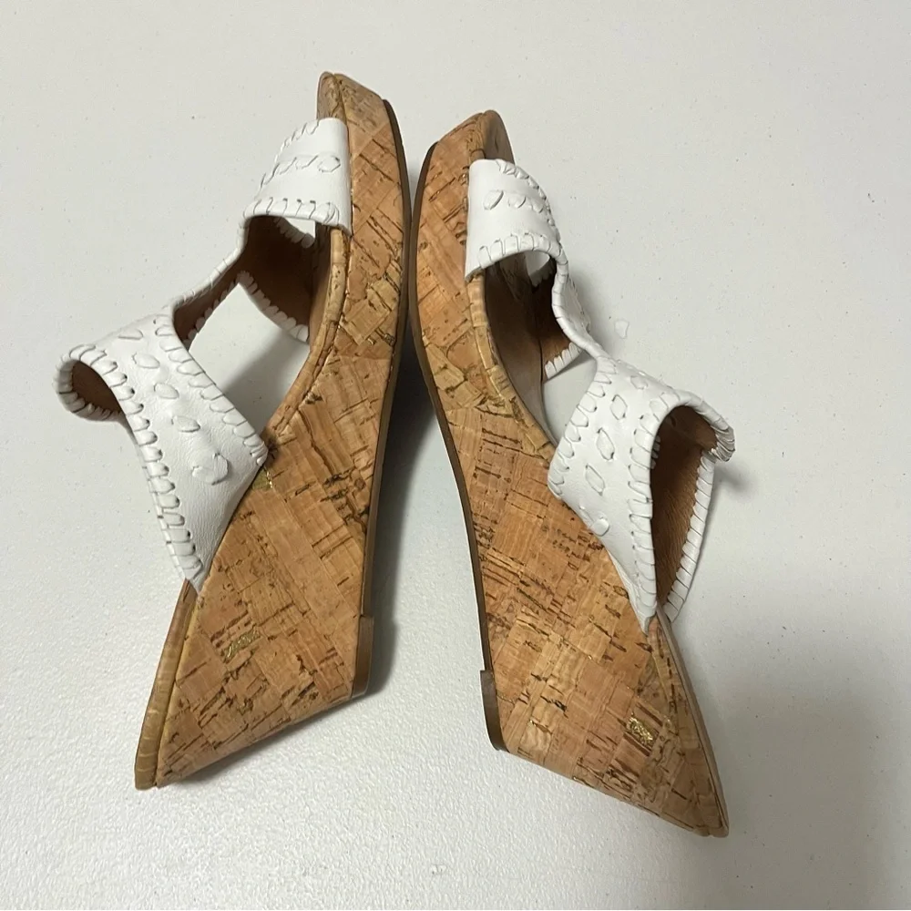 Jack Rogers Emilia White Cork Wedge Heels Sandals Slides Beachy Shoes Size 10